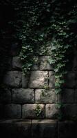 Stone wall with ivy growing on it photo