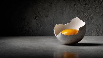 An egg is cracked open on a table photo