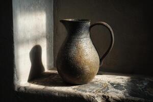 A vase sitting on a ledge photo