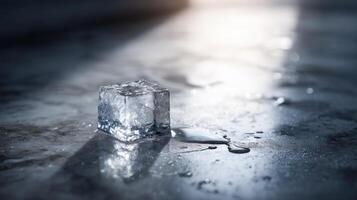 A cube of ice sitting on a table photo