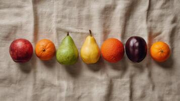 A row of fruit arranged in a line photo