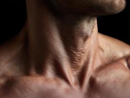 A man with no shirt on his neck photo