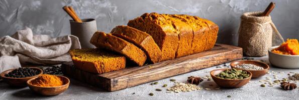 un pan de un pan con especias y especias en un corte tablero foto