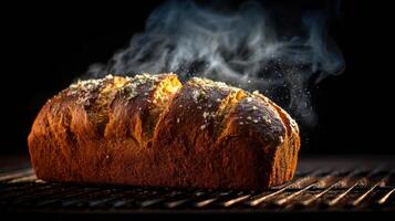 A loaf of bread is being cooked on a grill photo