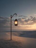 A lamp post in the middle of a desert photo