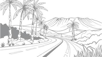landscape with trees house and mountain hand-drawn. vector