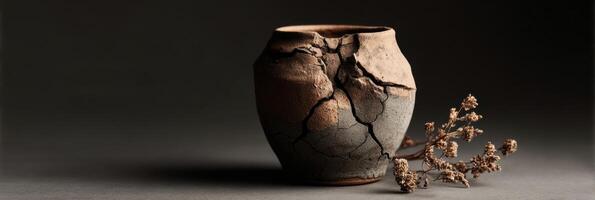 A vase with dried plants sitting on top of it photo