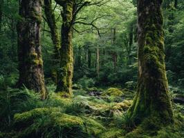 Mossy trees in a forest photo