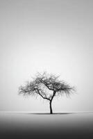 Black and white photo of a tree in the middle of a field