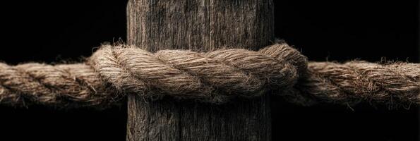 A close up of a rope tied to a wooden post photo