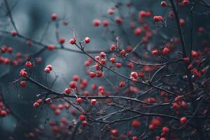 Red berries on a tree branch with a blurry background photo
