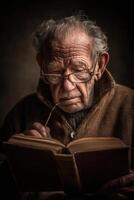 An old man reading a book photo