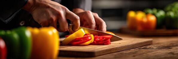 A person cutting up peppers on a cutting board photo