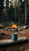 Camping coffee mug in the woods photo