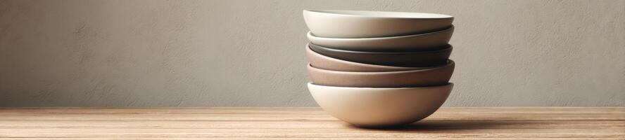 A stack of three vases on a wooden table photo