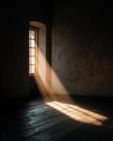 A room with sunlight shining through a window photo