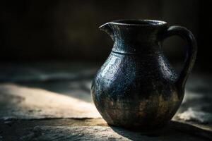 A black pitcher sitting on a table photo