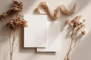 Blank white paper mockup on a beige background photo