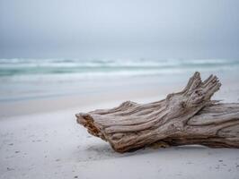 A driftwood log on the minimal beach photo