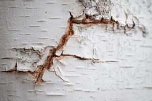 A close up of a white birch tree with some cracks photo