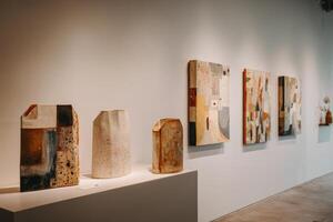 A gallery with several paintings on display photo
