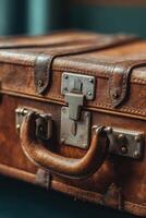 A close up of a brown suitcase photo