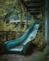 An abandoned slide in the park photo