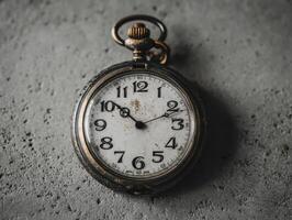 An old pocket watch on a concrete wall photo