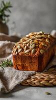un pan de un pan con calabaza semillas y Romero foto