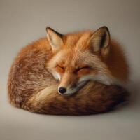 A sleeping red fox curled up on a gray background photo