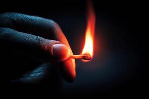 A person holding a matchstick with a flame coming out of it photo