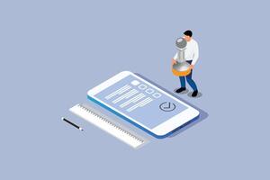 Isometric Flat Conceptual Illustration of SLA - Service Level Agreement, Signing Document and Hand Shake vector