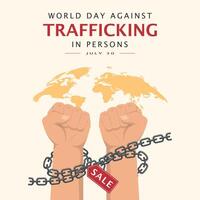 World Day Against Trafficking In Persons Poster. Hands bound in chains vector