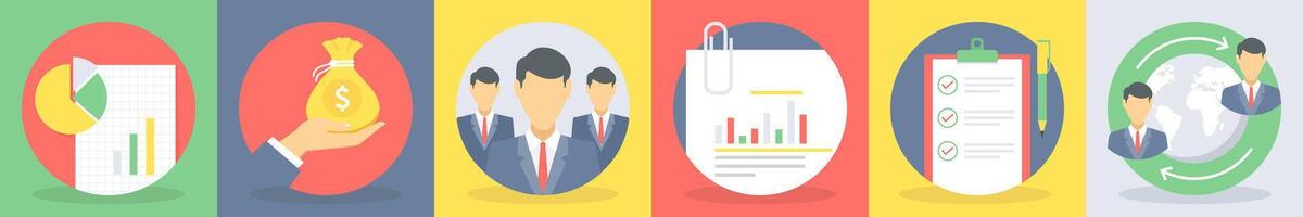 Six business icons as business graph, business vector