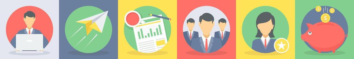 Six business icons as working man, send mail vector