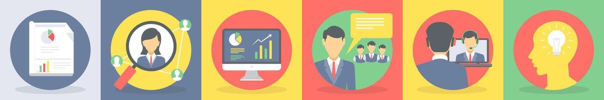 Six business icons as report, analysis vector