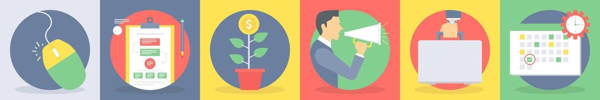 Six business icons as mouse, work flow vector