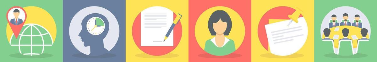 Six business icons as client location, punctuality vector