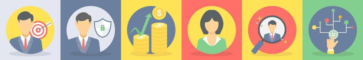 Six business icons as business target, security administrator vector