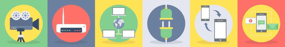 Six communication icons as camera, router vector
