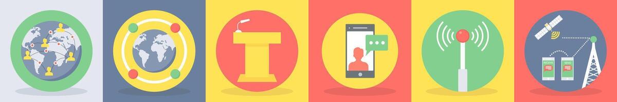 Six communication icons as global connection, global network vector