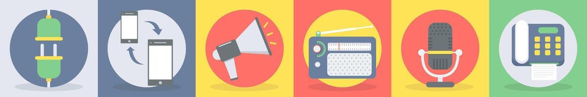 Six communication icons as socket plug, data transfer vector