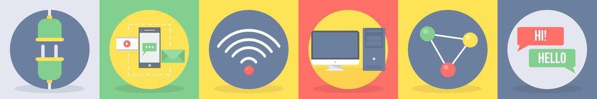 Six communication icons as socket plug, mobile chat vector