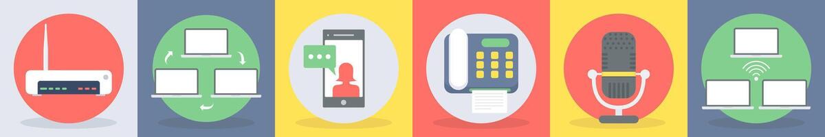 Six communication icons as router, data transfer vector