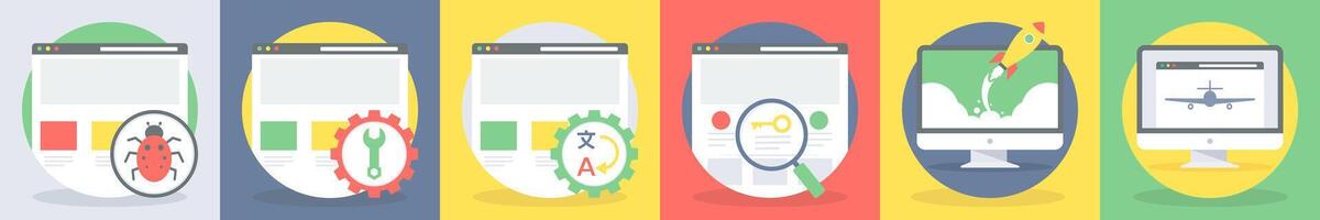 5 round seo icons as web bug, page setting vector