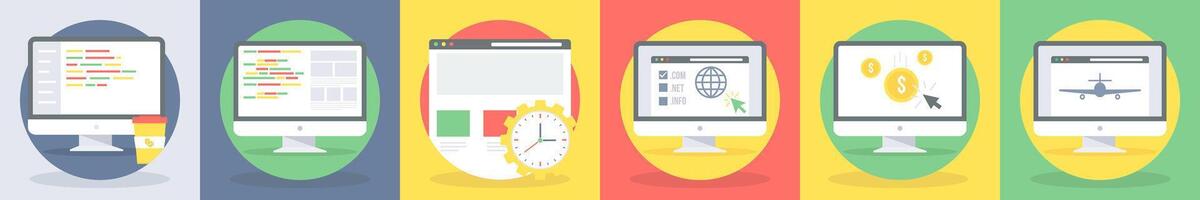 Six seo icons as code, coding, web layout vector
