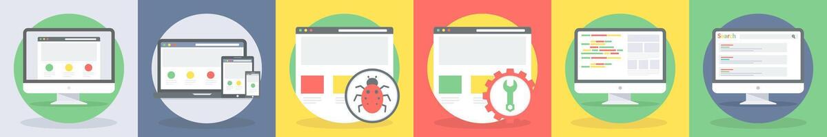 5 round seo icons as website, responsive web vector