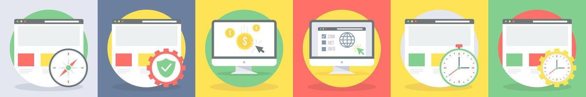 5 round seo icons as page navigation, secured page vector