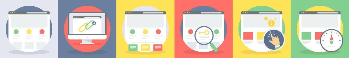 Six seo icons as webpage, web link, website vector