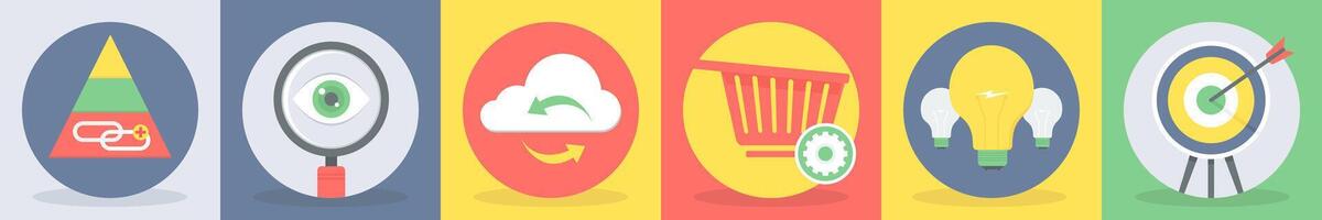 5 round seo icons as link, vision, cloud synchronization vector
